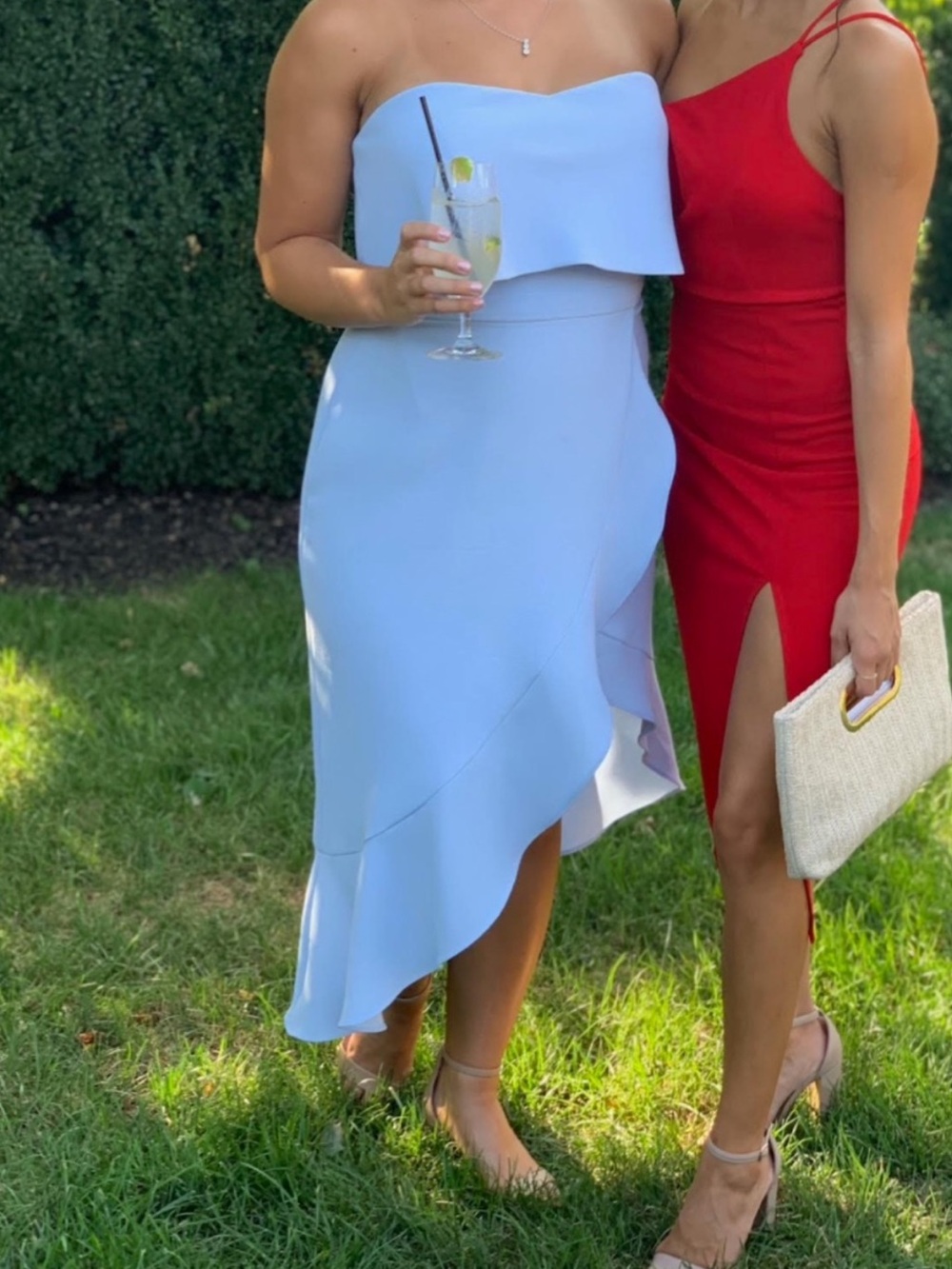 Xscape- Strapless Ruffle Flounce Dress in Light Blue